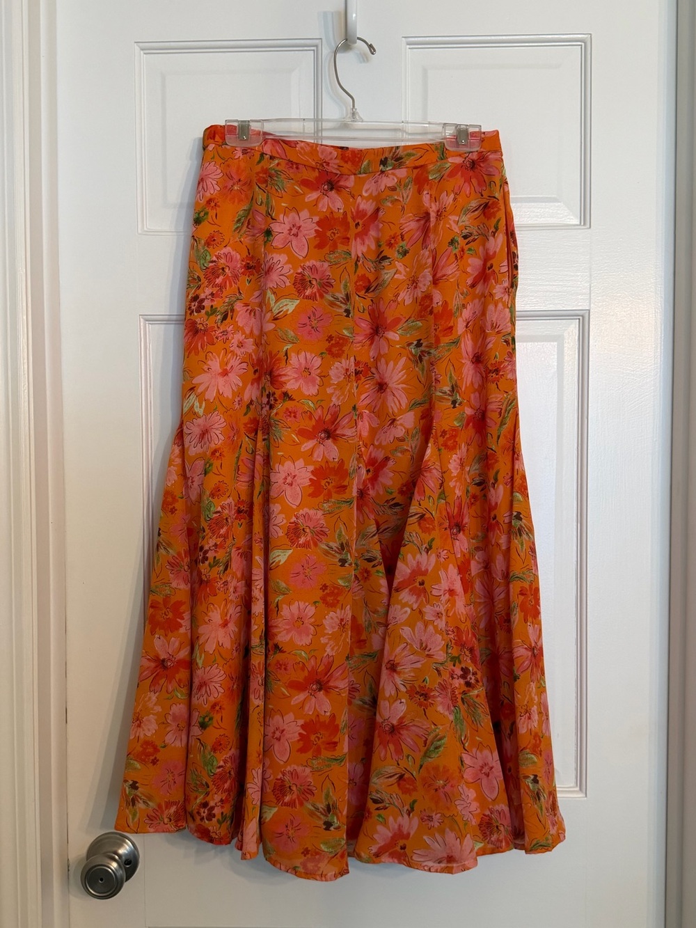 Coldwater Creek Orange Floral Circle Skirt with Pink Blossoms